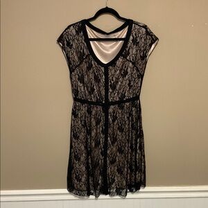 Y2K KIMCHI BLUE Women’s Lace Nude Overlay Coquette Whymsigoth L Mini Dress